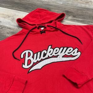 Victoria's Secret Pink Ohio State OSU Buckeyes Red Womens M Bling Jewel Hoodie